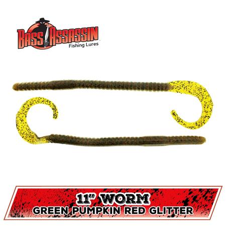 Worm Green Pumpkin Red Glitter 11in