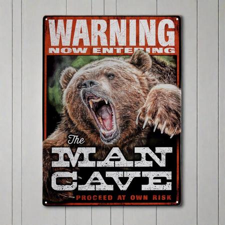 Tin Sign Warning Man Cave 12x17