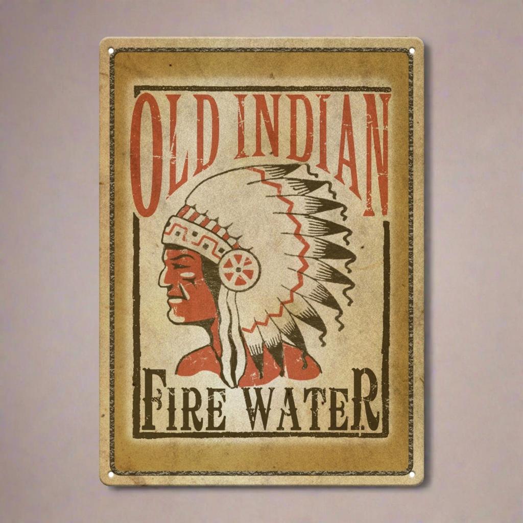  Tin Sign Indian Fire Water 12x17