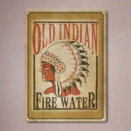 Tin Sign Indian Fire Water 12x17