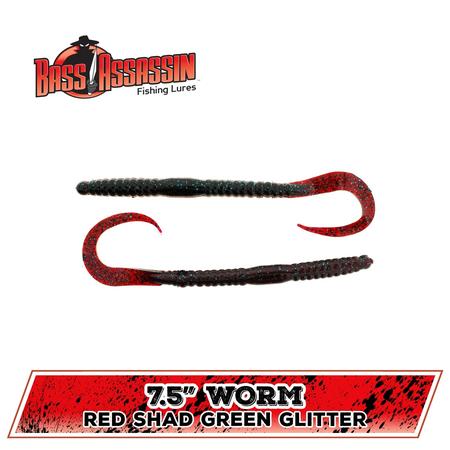 Worm Red Shad Green Glitter 7.5in