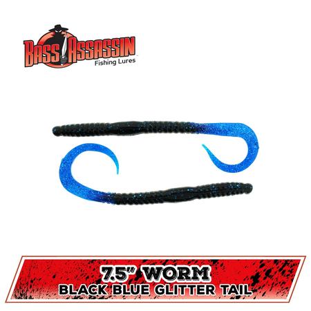 Worm Black Blue Glitter Tail 7.5in