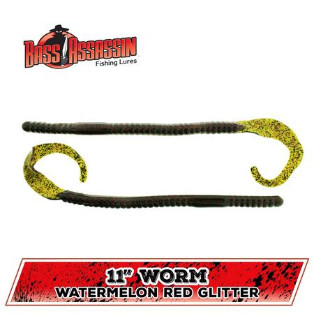 Worm Watermelon Red Glitter 11in