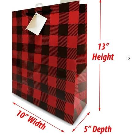 Gift Bag Large W/ Tissue Paper Red Plad